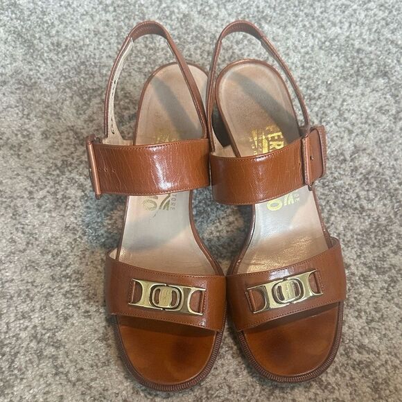 Salvatore Ferragamo Leather Sling Back Sandals 6.5B - Picture 1 of 8